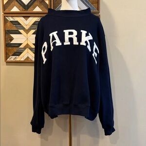 Parker Navy Blue Crew Neck Sweater with White Lettering🥸🖤